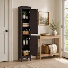 Teamson Home - Glancy Freestanding Linen Tower with Louvered Doors, Dark - Brown