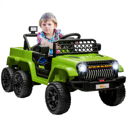 Front. Qaba - 12V 4x4 Kids Ride on Truck w/Back Trailer, 2WD/4WD Switchable Car w/Parent Remote, Suspension, Soft Start, Music, Horn.