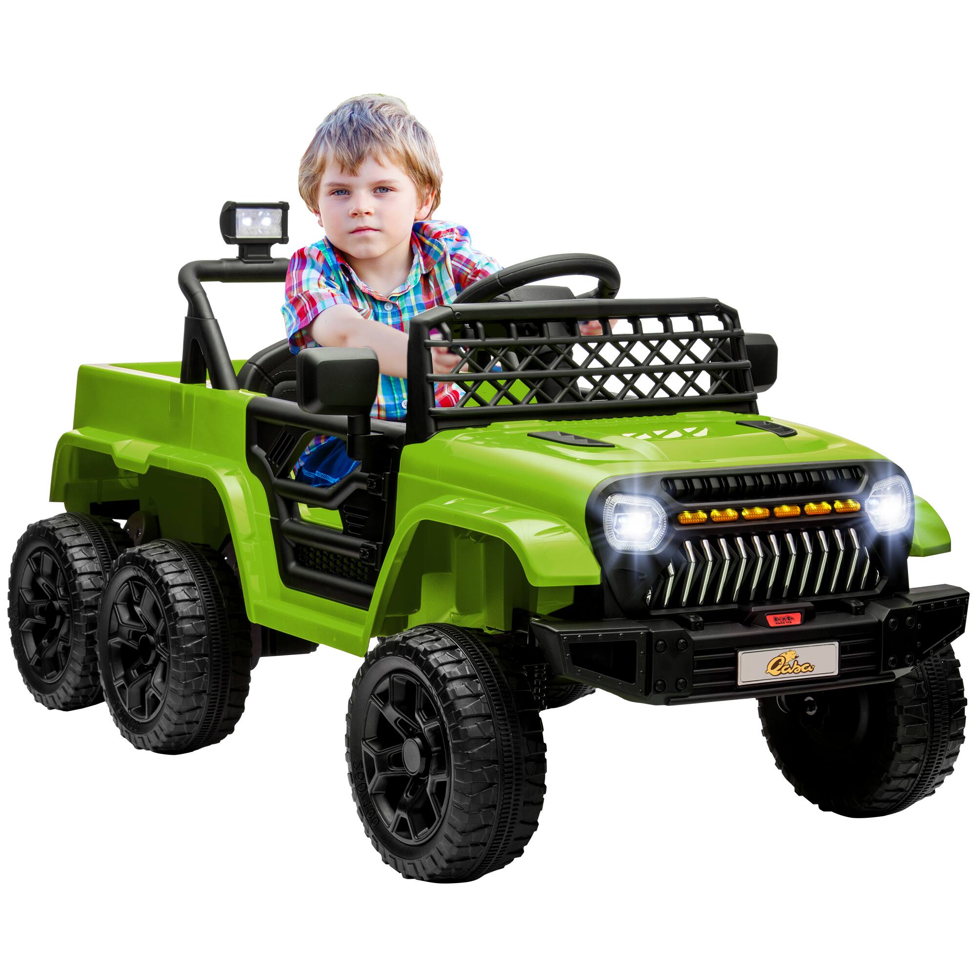 Qaba - 12V 4x4 Kids Ride on Truck w/Back Trailer, 2WD/4WD Switchable Car w/Parent Remote, Suspension, Soft Start, Music, Horn