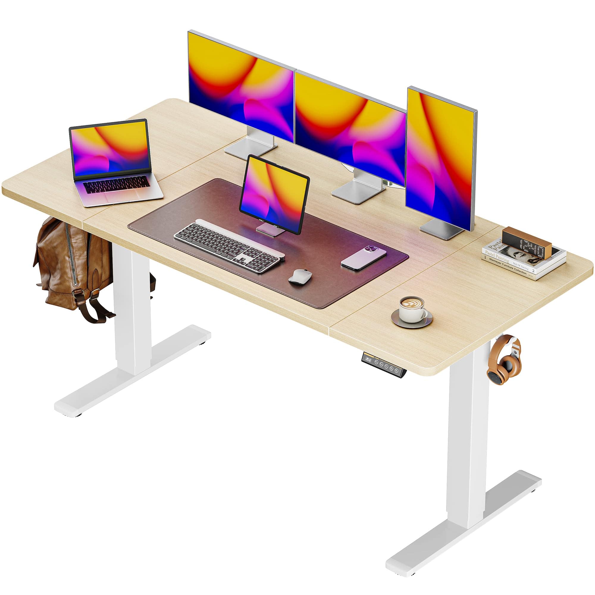 Hirose Alice - Huuger 55 x 28 Large Electric Standing Desk, Height Adjustable Computer Desk, Deep Desktop, Stand up Gaming - Natural 55*28 inch