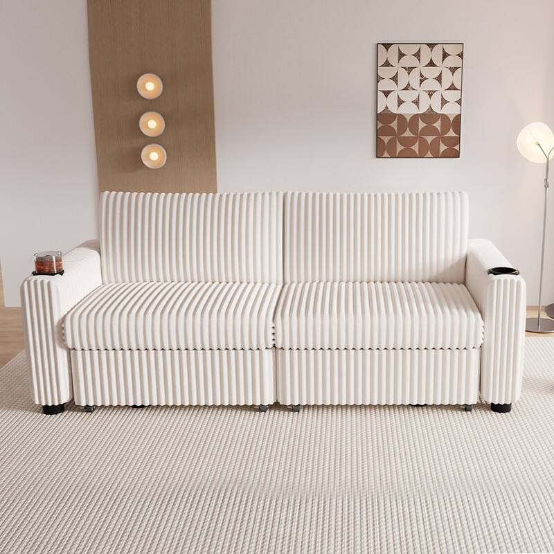 Left. Dyonery - Dyonery 91" Sectional Sleeper Sofa Bed with Pull Out Bed, L Shaped Couch Sleeper Sofa,Plush Corduroy Beige - Beige.
