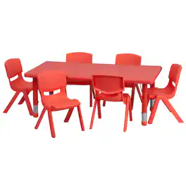 Flash Furniture - Emmy 24''W x 48''L Rectangular Plastic Height Adjustable Activity Table Set with 6 Chairs - Red