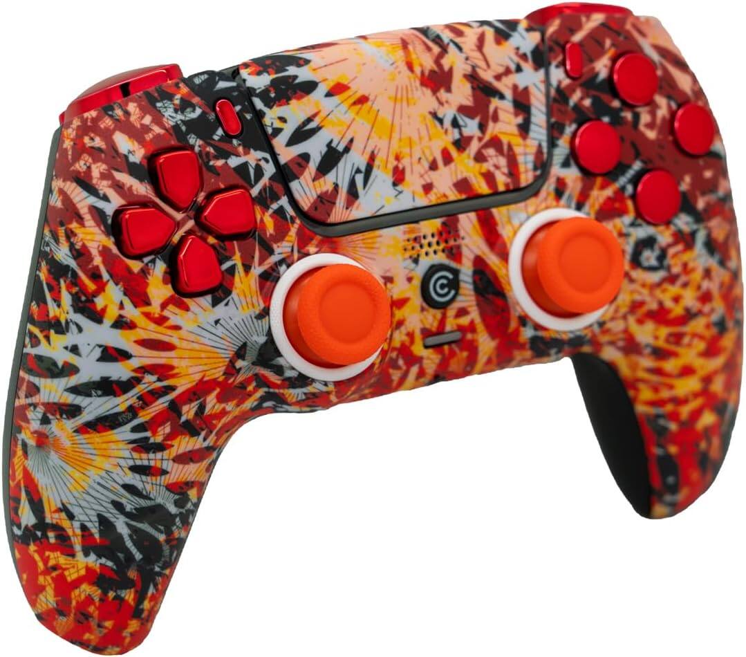 Left. Custom Controllerzz - Custom Wireless Controller for PS5 - Solar Flare & Red Chrome Inserts.