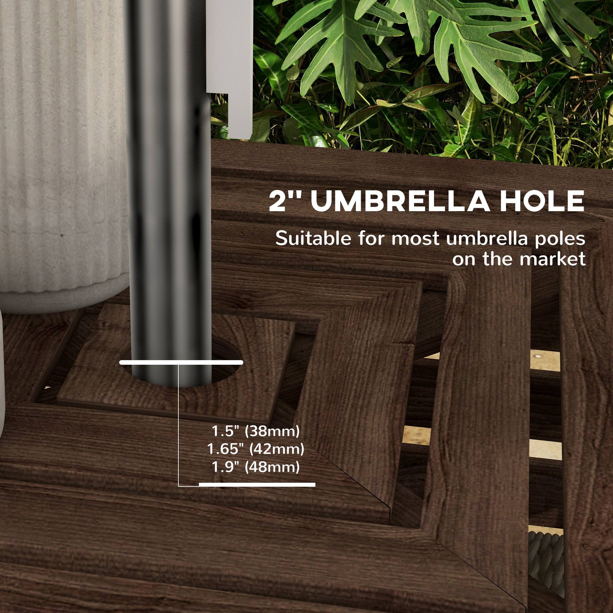 2" UMBRELLA HOLE  
Suitable for most umbrella poles on the market  

1.5" (38mm)  
1.65" (42mm)  
1.9" (48mm)