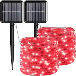 MOSZAR LLC - Outdoor Waterproof Solar Christmas String Lights, 2 Pack, 200 LED, 8-Mode - Red