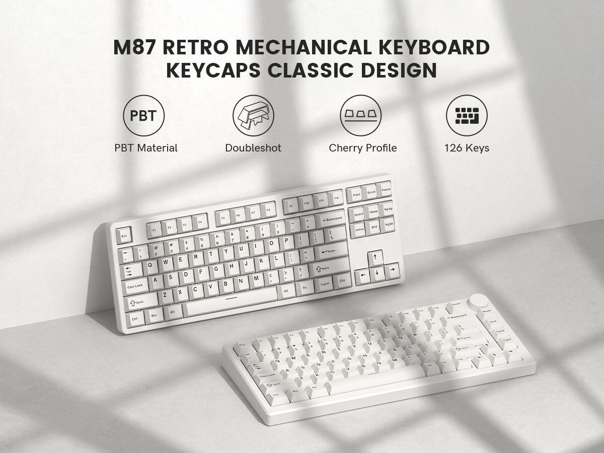 M87 RETRO MECHANICAL KEYBOARD KEYCAPS CLASSIC DESIGN  
PBT Material  
Doubleshot  
Cherry Profile  
126 Keys