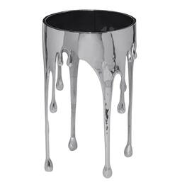 Manhattan Lane - Capri Side End Table | 24.75 Inch Round Glass Top | Melting Drip Design - Silver/Black