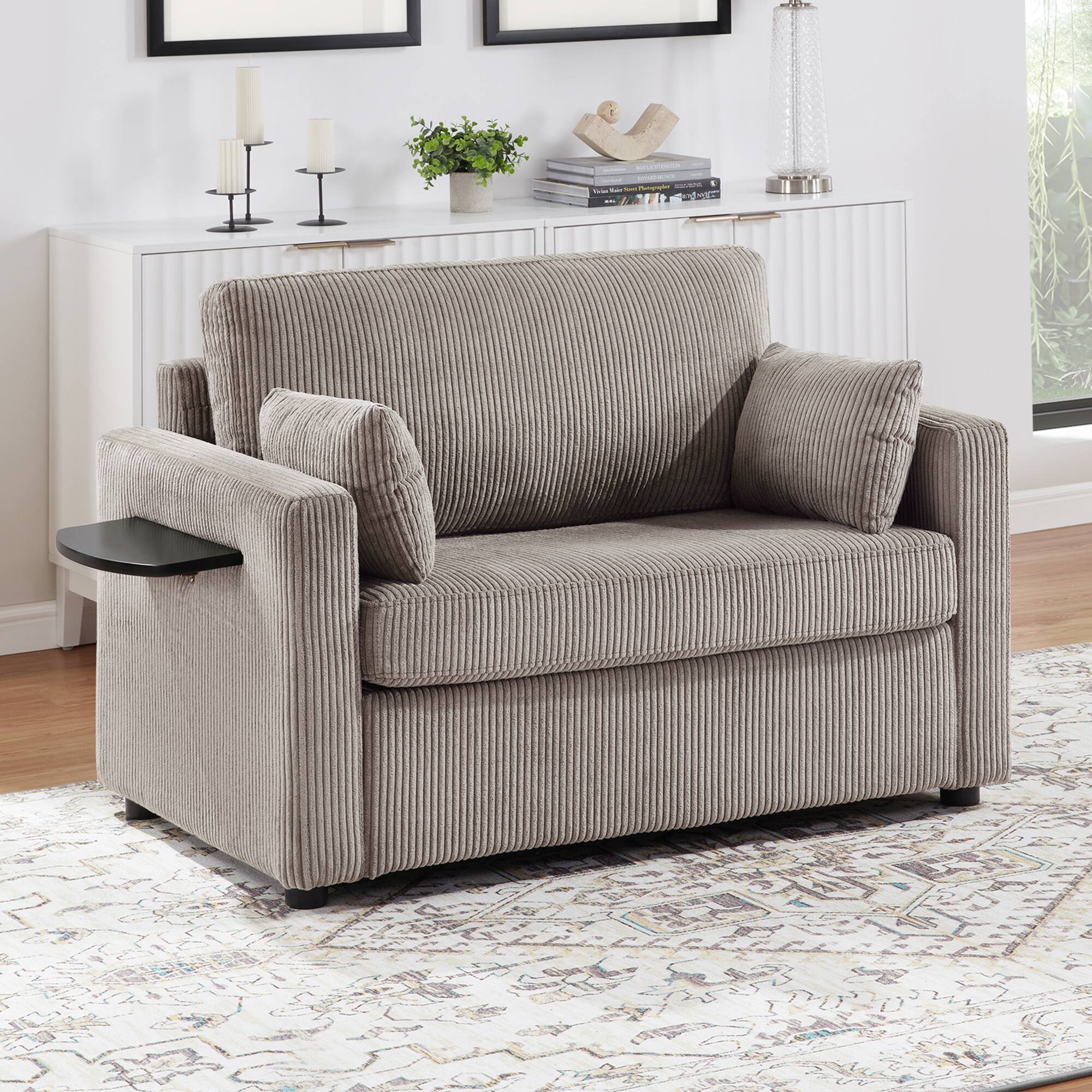 Alt View 5. Tiramisubest - Twin Size Sofa Bed Loveseat Sofa with Foldable Mattress,Side Table,Storage Pocket and USB Ports for Living Room,Brown - Grey+Brown.