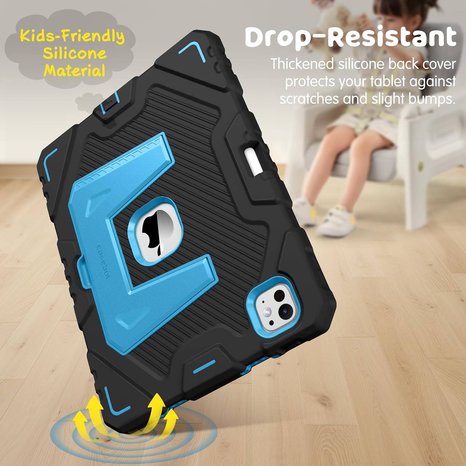 Kids-Friendly Silicone Material

Drop-Resistant

Thickened silicone back cover protects your tablet against scratches and slight bumps.