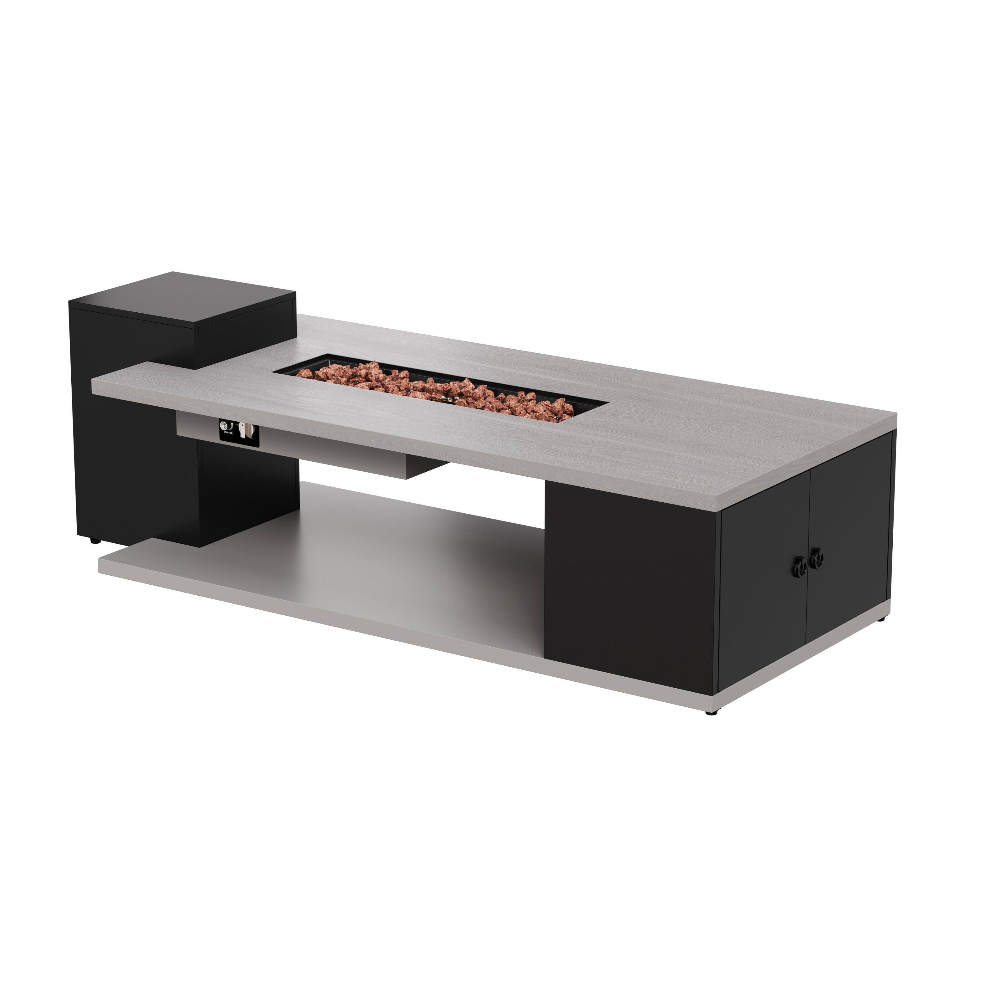 Left. Famapy - 60,000 BTU Outdoor Propane Fire Pit Table with Hidden Tank Storage, Weather Cover and Storage Cabinet - Black & Gray.