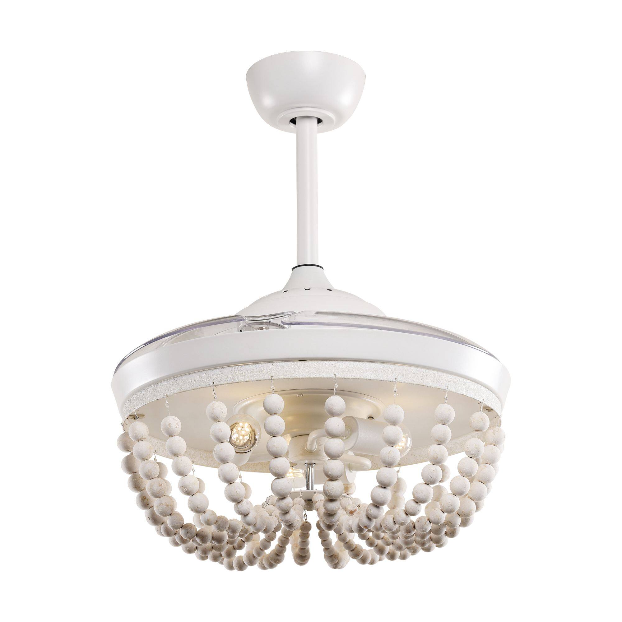 Alt View 4. Parrot Uncle - 42" Farmhouse Wood Beaded Fandelier Ceiling Fan with Remote - Matte White.