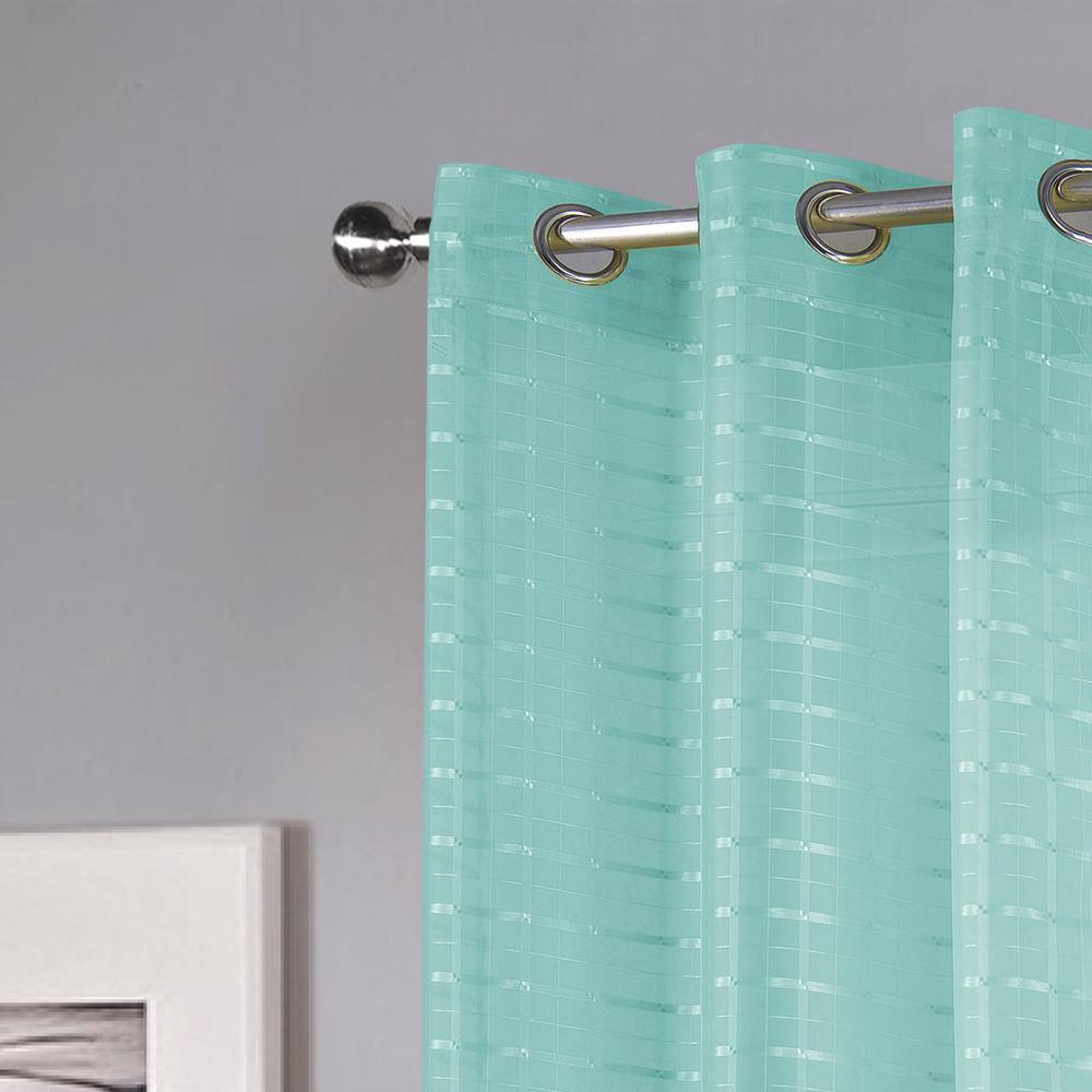 Angle. RT Designers Collection - RT Designers Collection Wanda Box Voile Light Filtering One Grommet Curtain Panel 54" x 90" Aqua - Aqua.