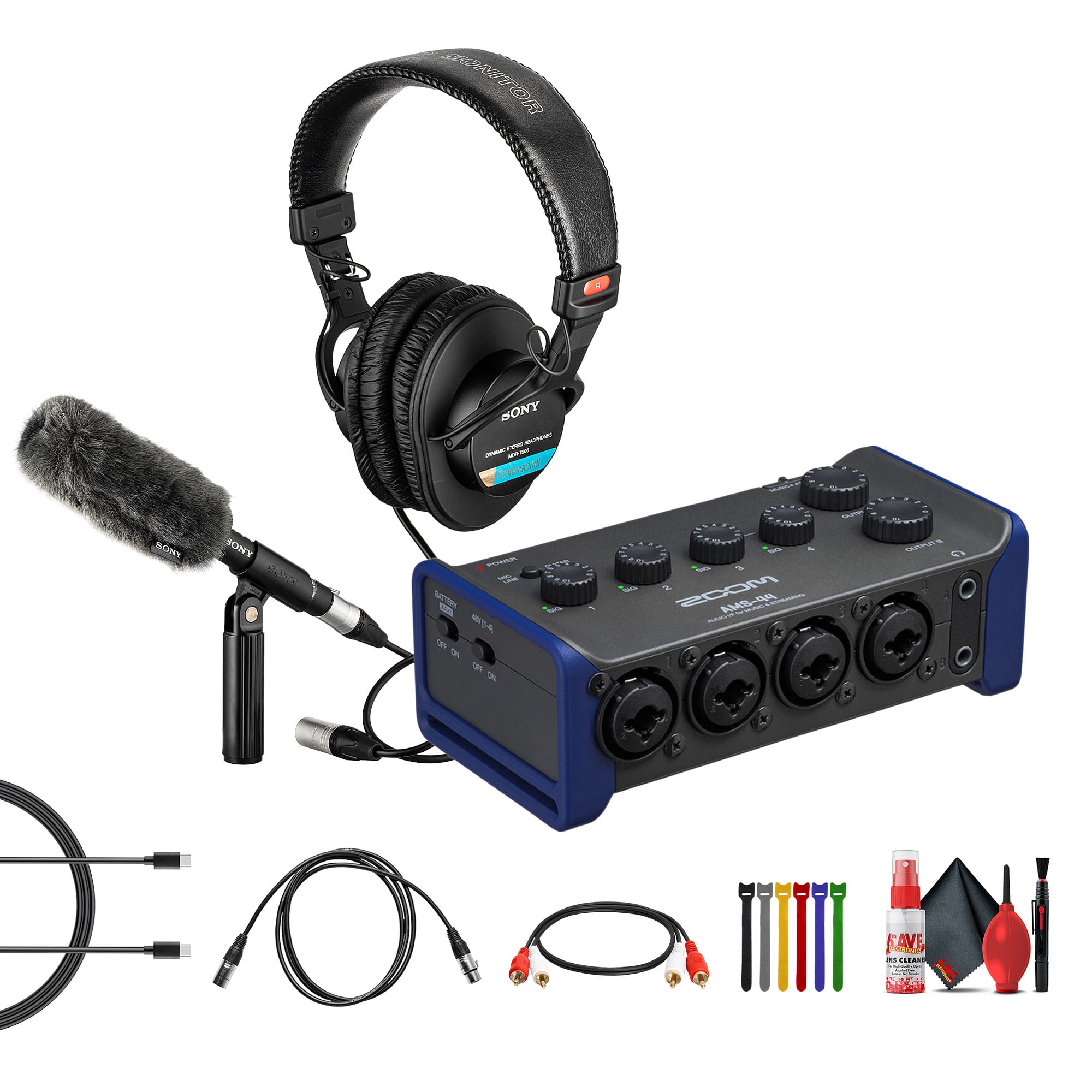 Zoom - AMS-44 USB Audio Interface, Sony Microphone + Headphones - Black