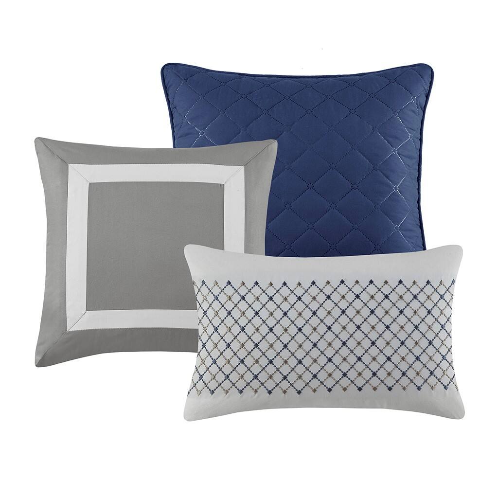 Alt View 3. Gracie Mills - Gracie Mills 7-Piece Transitional Color Block Comforter Set - Blue.