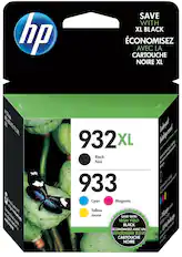 hp SAVE WITH XL BLACK ÉCONOMISEZ AVEC LA CARTOUCHE NOIRE XL 932XL Black Noir 933 Cyan Magenta Yellow Jaune SAVE WITH HIGH YIELD BLACK ÉCONOMISEZ AVEC UN RENDEMENT ÉLEVÉ CARTOUCHE NOIRE