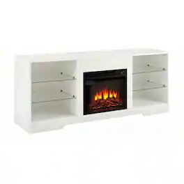 GOODSILO - Electric Fireplace TV Stand with Adjustable Glass Shelves and LED Lighting for Televisions Up to 62 Inches - White
