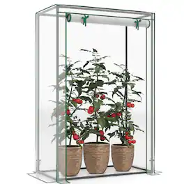 Costway - 39" x 20" x 59" Portable Mini Greenhouse with Roll-Up Zippered Door, Indoor Outdoor - White