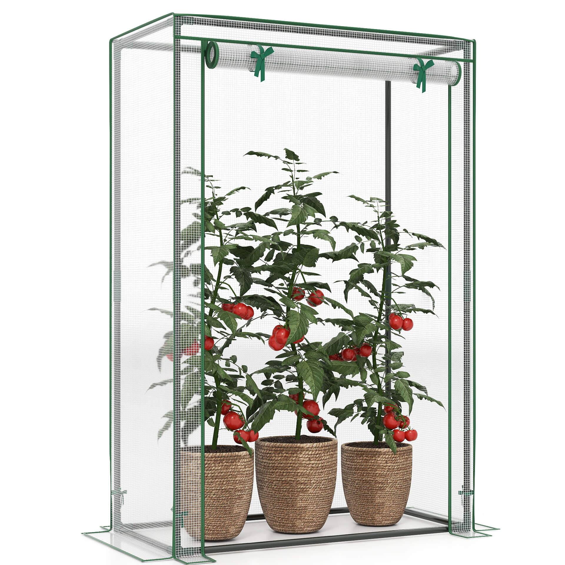 Costway - 39" x 20" x 59" Portable Mini Greenhouse with Roll-Up Zippered Door, Indoor Outdoor - White