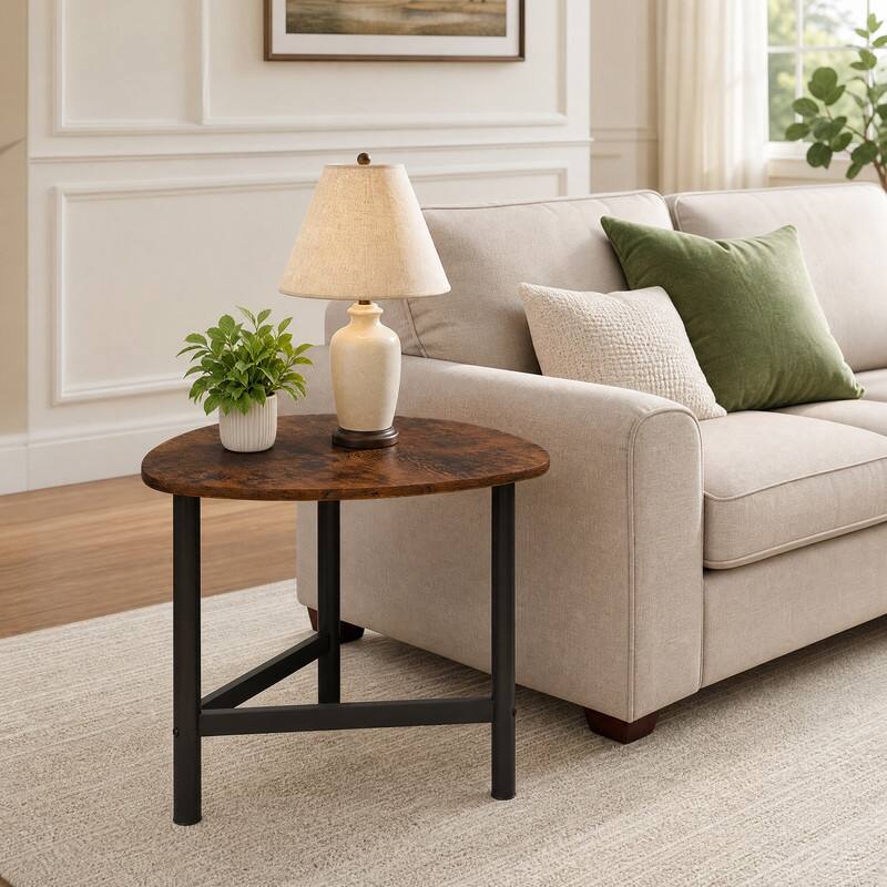 Alt View 4. WELLFOR - Triangle Coffee Table with Metal Legs, Center Table Suitable for Living Rooms, Apartments - Rustic Brown.