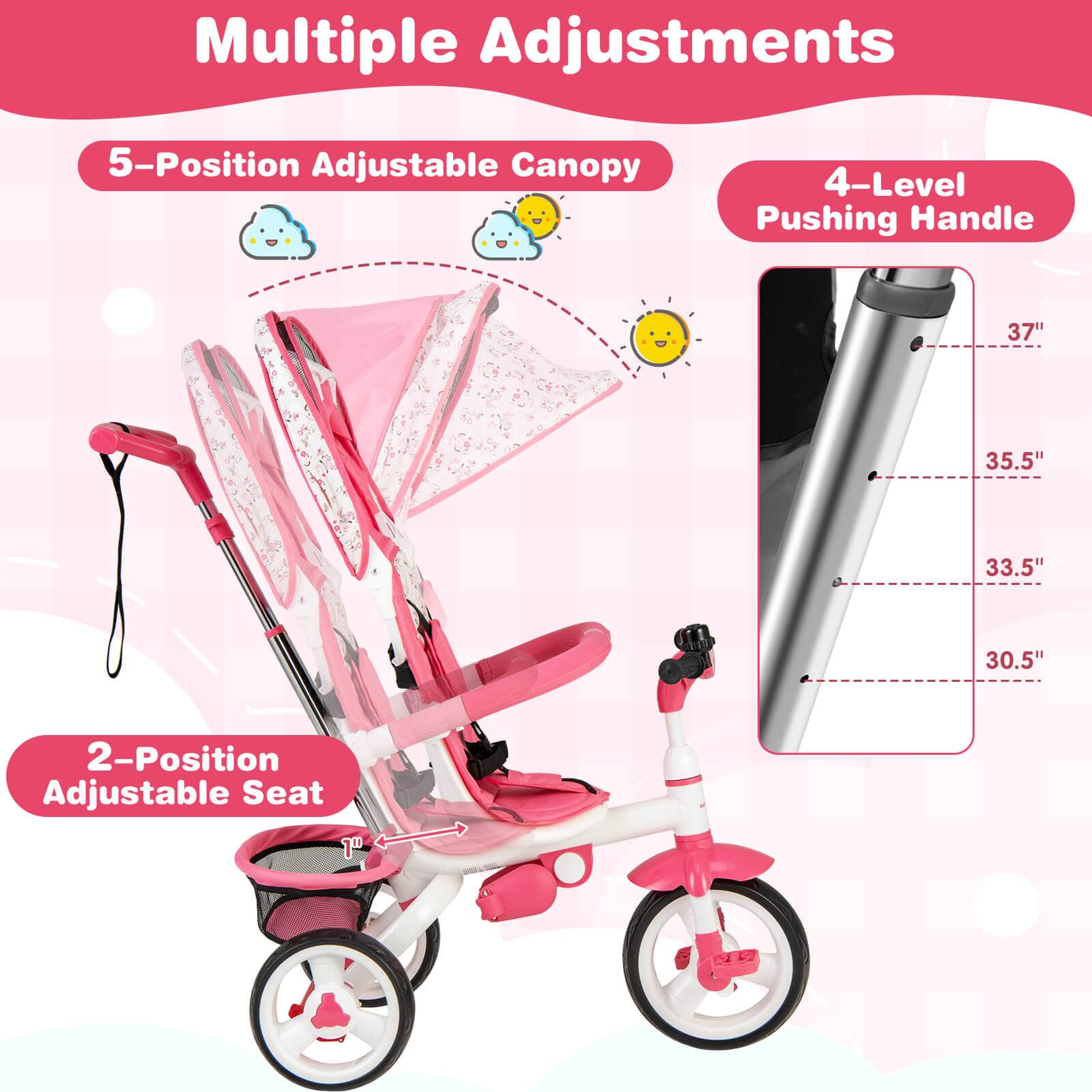 Costway Baby Tricycle Stroller 6 in 1 Kids Push Trike with