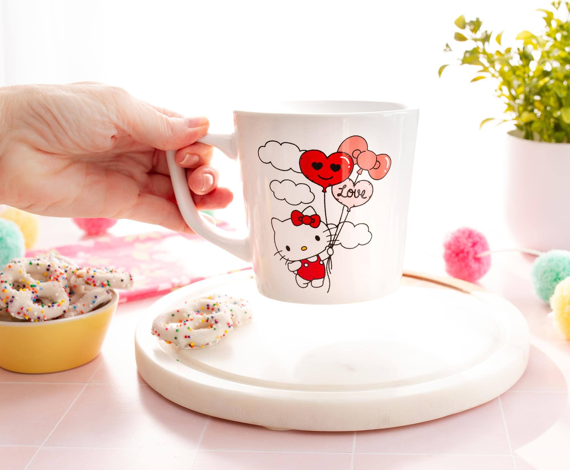 Alt View 2. Silver Buffalo - Sanrio Hello Kitty Love Balloon Wide Rim Ceramic Latte Mug | Holds 17 Ounces - White.