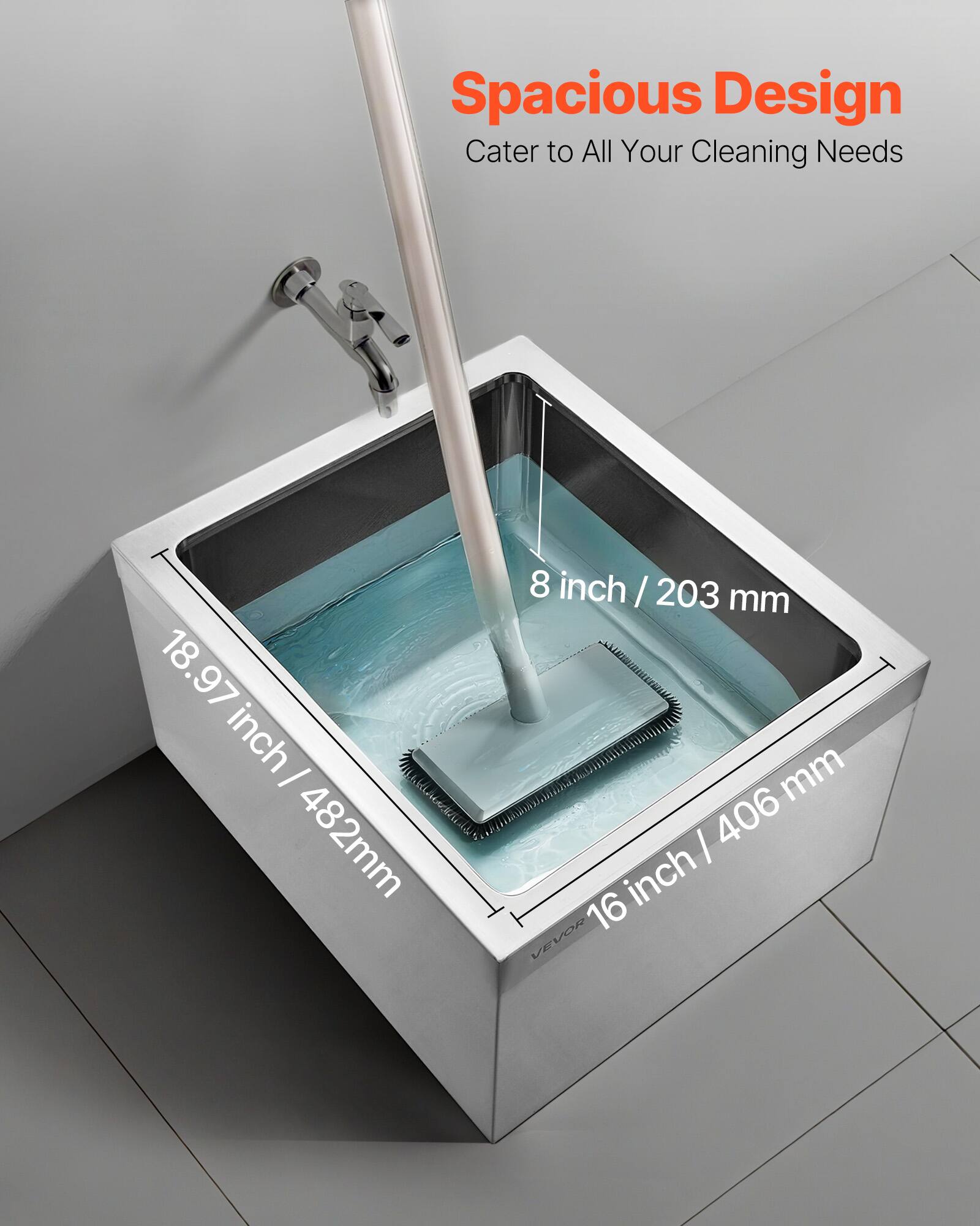 Stainless Steel Floor Mop Sink,22x19x12in,304Stainless Steel,with
