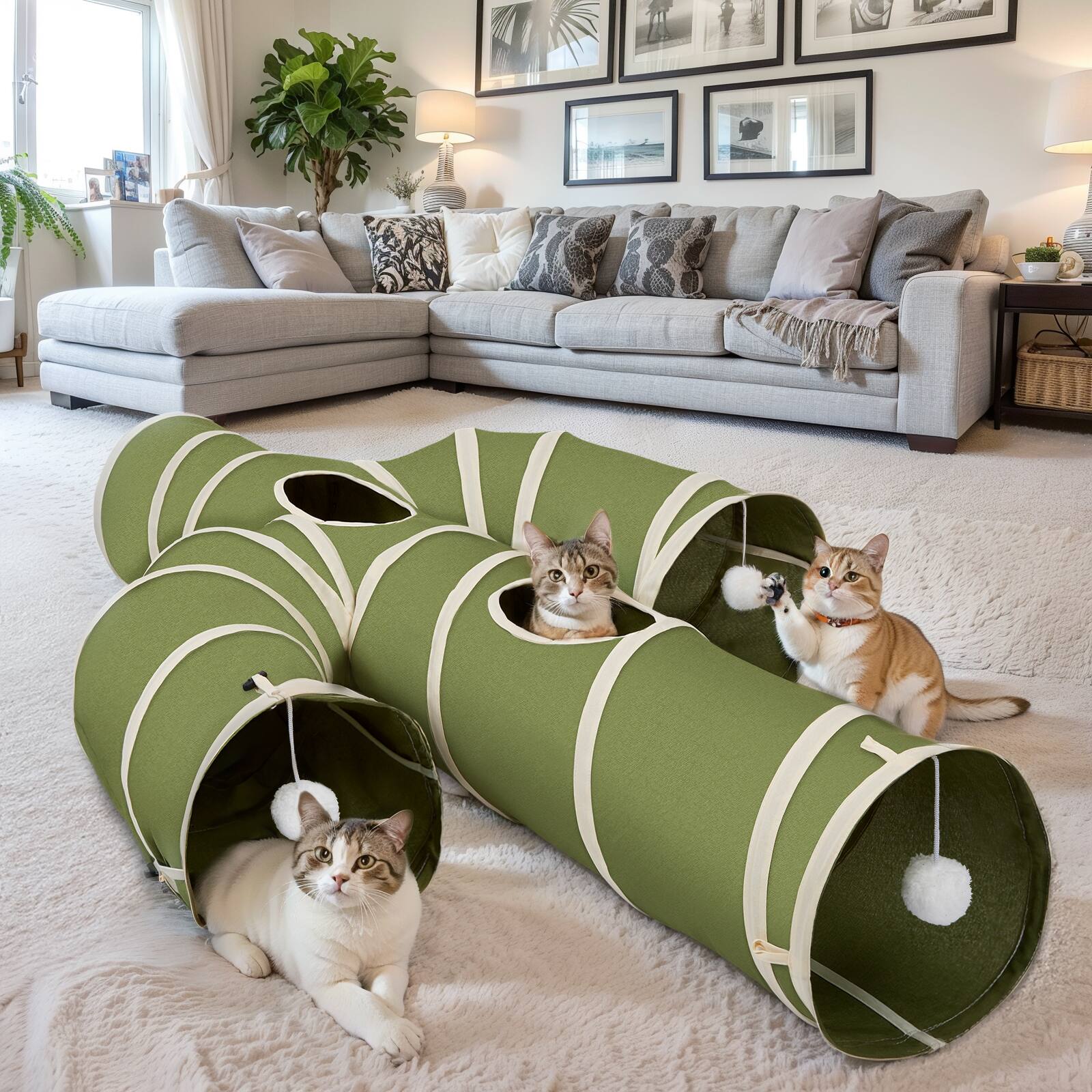 Alt View 1. Ownpets - Cat Tunnel Cactus-Shaped Large Size - Green.