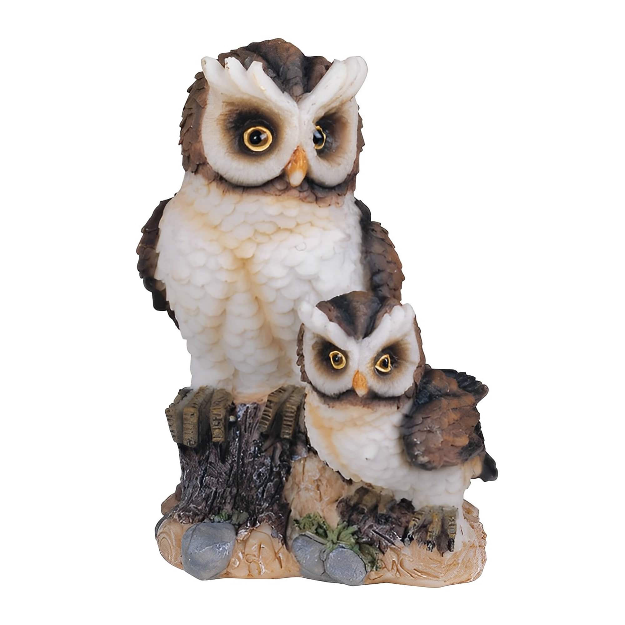 FC Design - 4"H Owl with Baby Standing on Tree Trunk Figurine Statue Office Desk Tabletop Home Decor Gift - Multi-Color