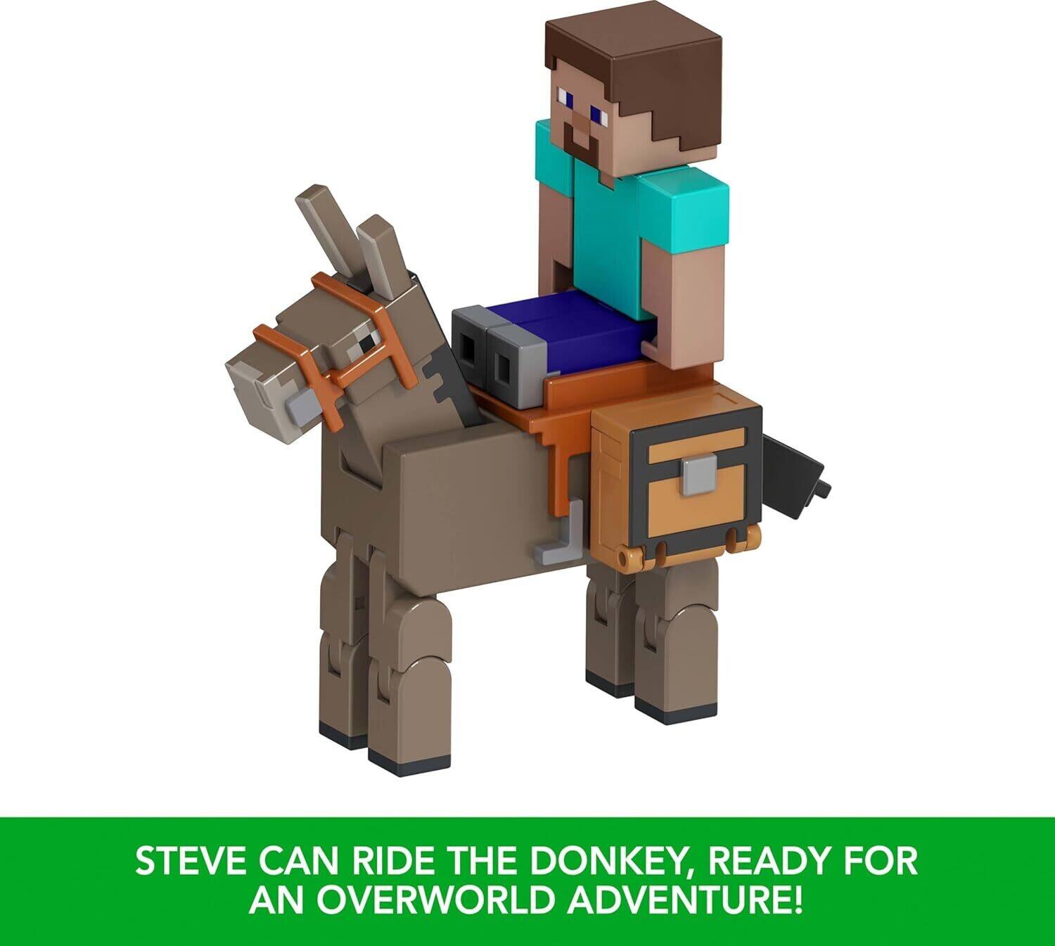 Mattel Minecraft 3.25'' Steve and Donkey Figure, 2 Pack