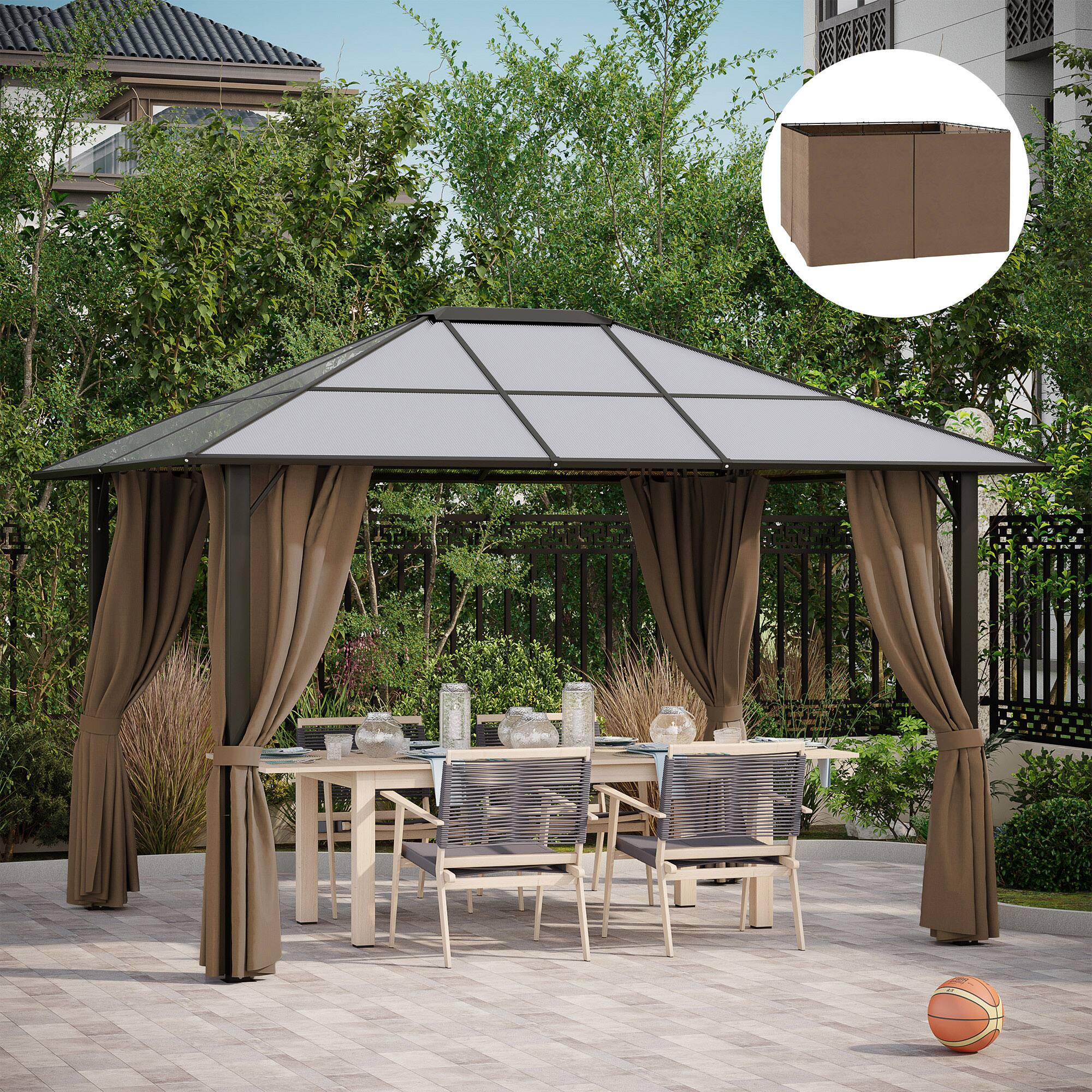 Alt View 1. Outsunny - x 11.8' Gazebo Sidewall Set with Hooks/C-Rings - Dark Brown.