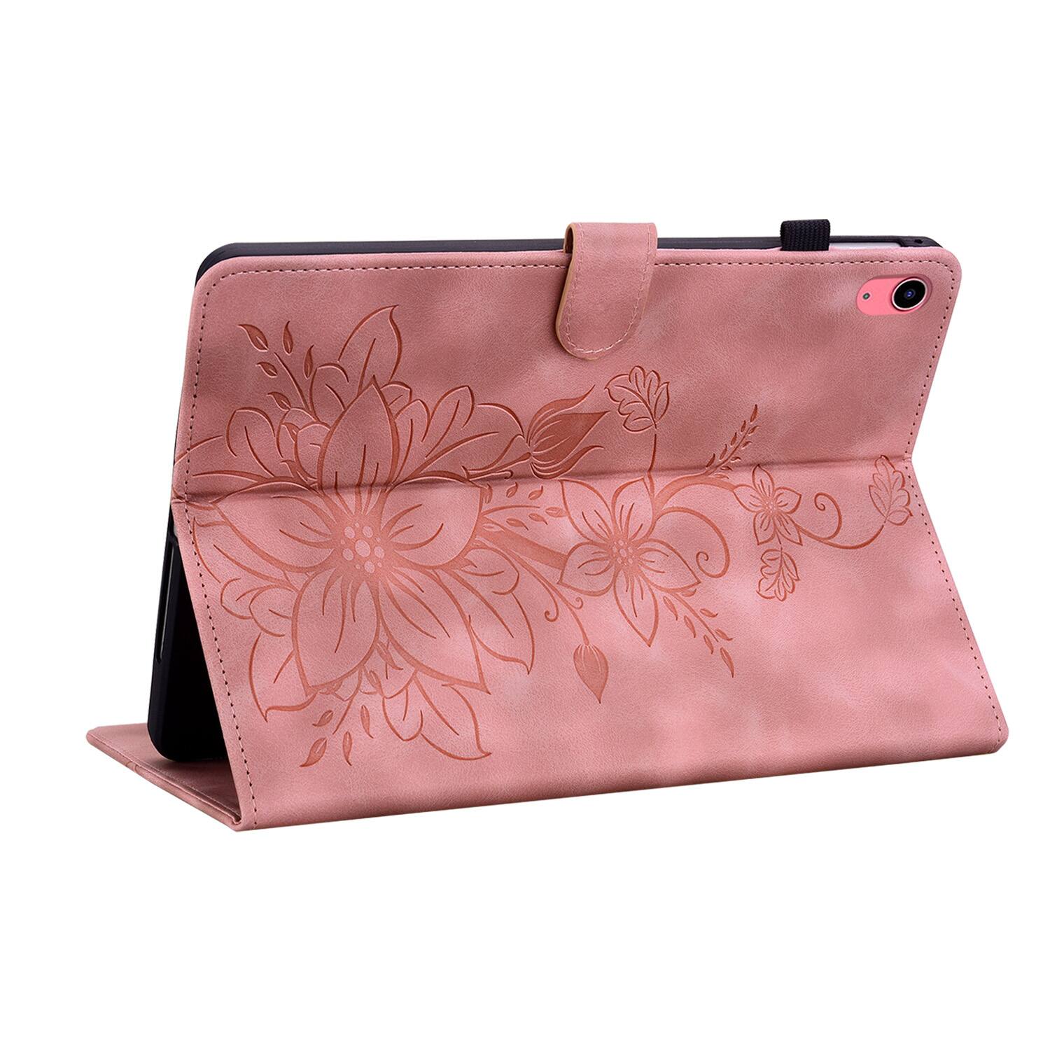 Back. Dteck - Case for Apple iPad (A16) 11" 2025 & iPad 10th Gen 2022,Embossed Pattern PU Leather Flip Card Holder Kickstand Cover - Pink.