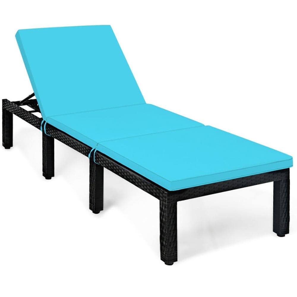 Alt View 1. Kadyn - Outdoor Chaise Lounge Chair, Patio Rattan Lounge Chair Chaise Couch Cushioned Height Adjustable-Blue - Blue.