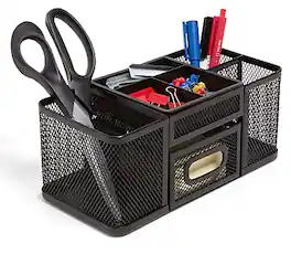 TRU RED - 7-Compartment Wire Mesh Accessory Holder, Matte - Matte Black