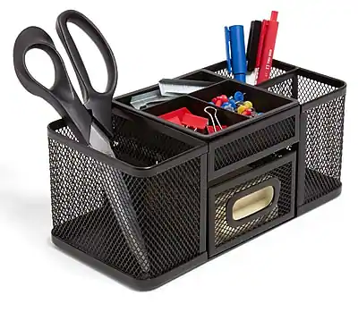 Front. TRU RED - 7-Compartment Wire Mesh Accessory Holder, Matte - Matte Black.