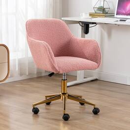 Ecooso - Modern Teddy Fabric Material Adjustable Height 360 Revolving Home Office Chair With Gold Metal Legs - Pink