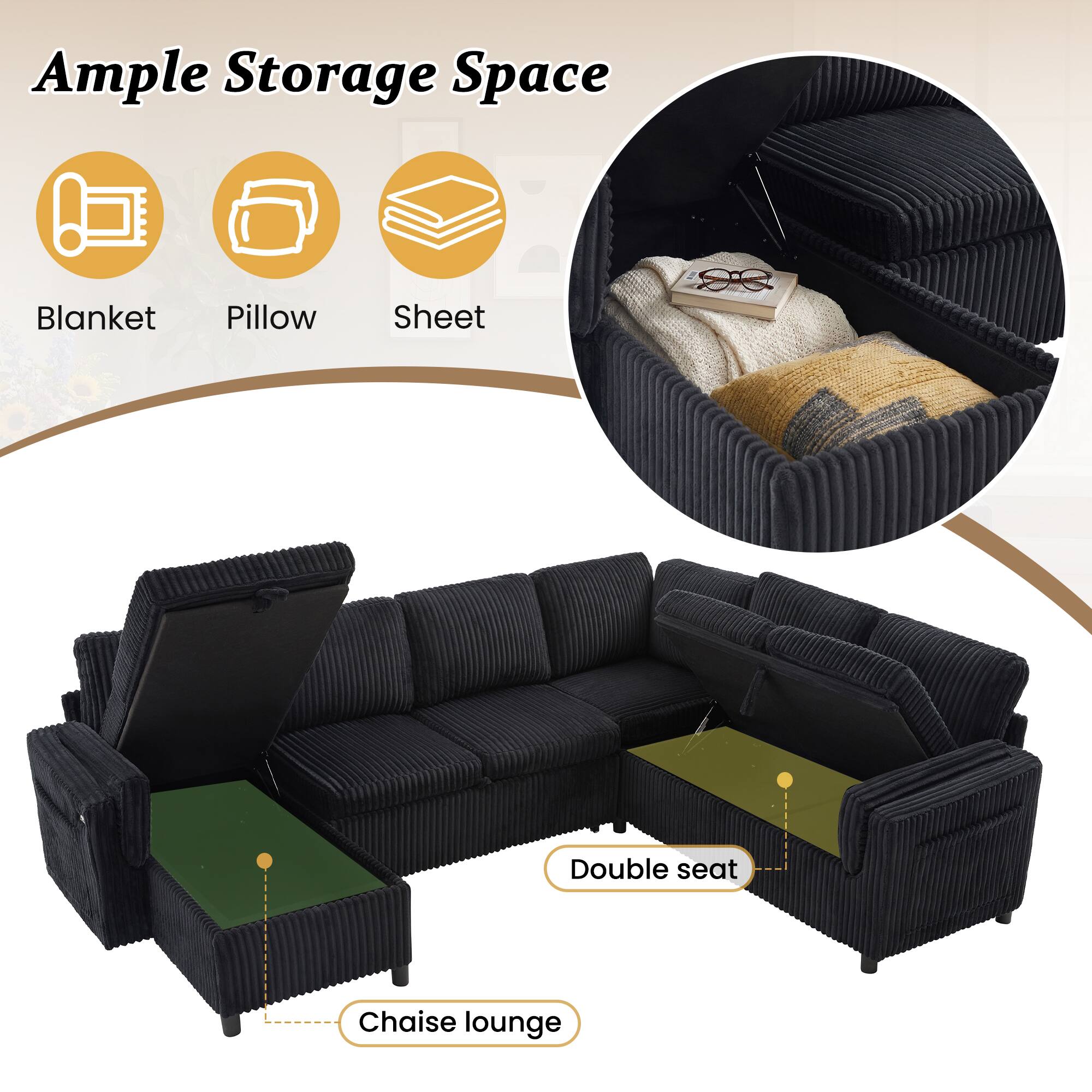 Ample Storage Space: Blanket, Pillow, Sheet, Double seat, Chaise lounge