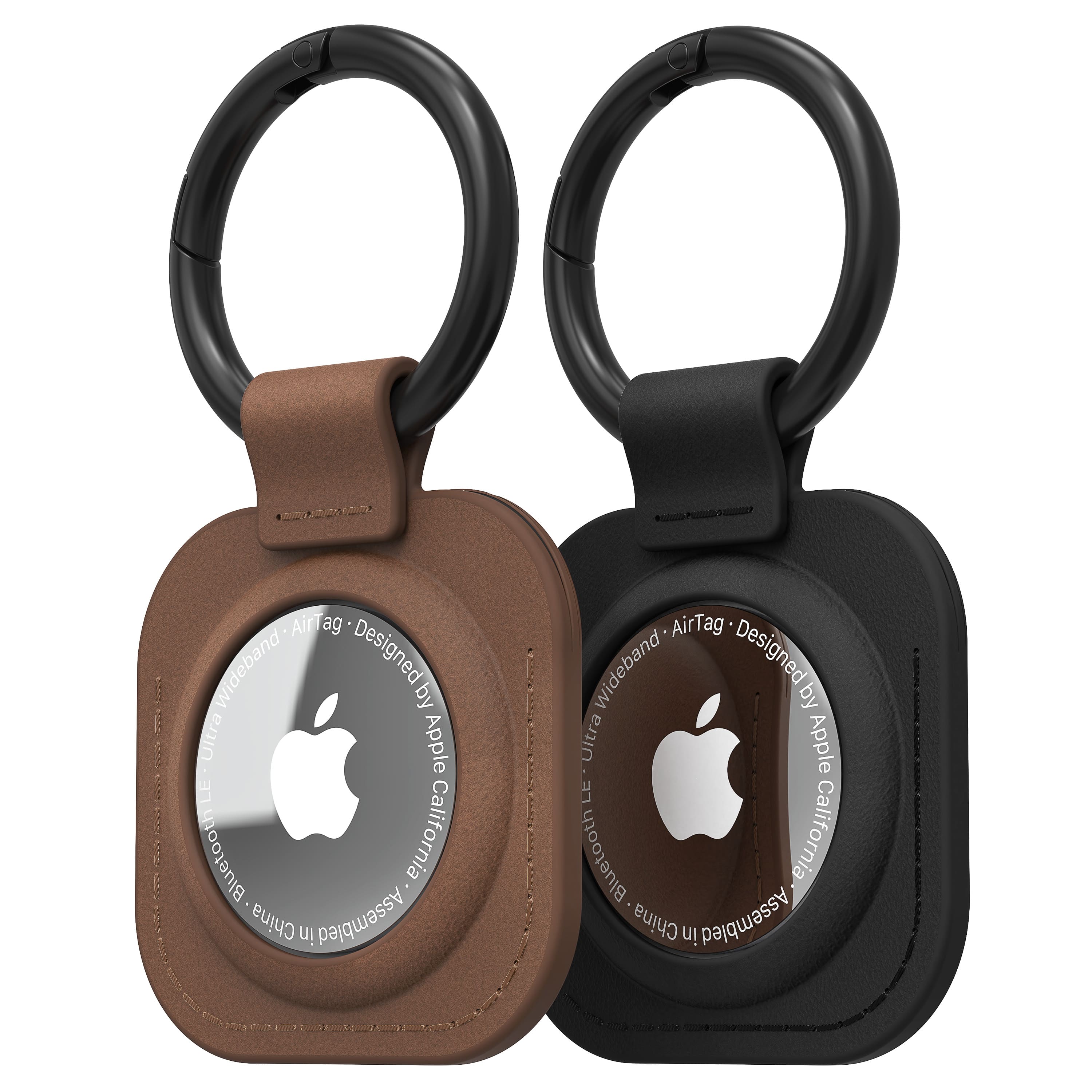 Vena - 2 Pack For Apple AirTag Holder, AirTag Keychain Leather, AirTag Case Cover For Pet Dog Cat Collar Luggage, Brown & Black - Multicolored