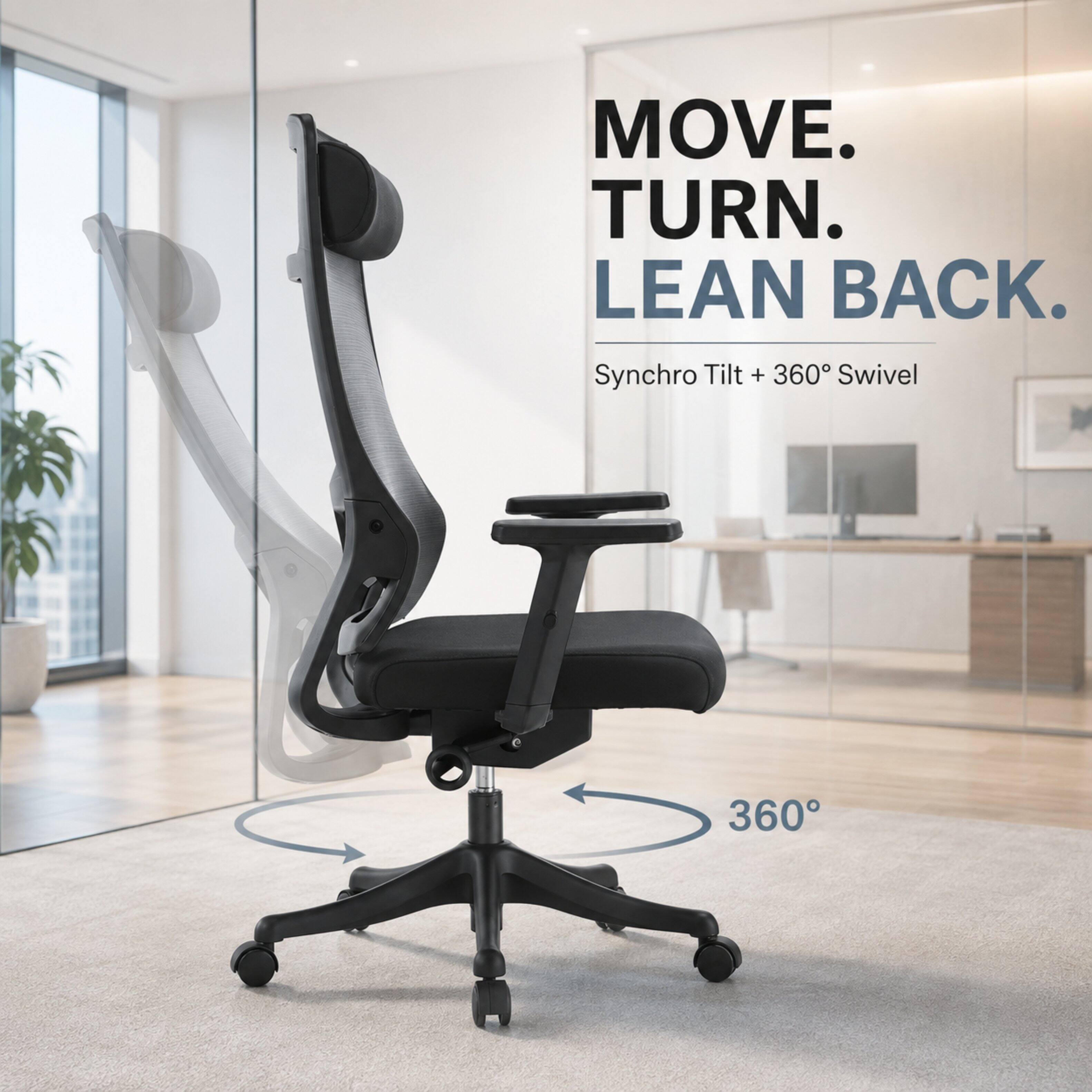 MOVE.  
TURN.  
LEAN BACK.  
Synchro Tilt + 360° Swivel  
360°