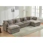 Front. KERDOM - 149 inch Chenille U-Shape Couch with Pillows, Big Family Deep Seat Modular Sofa with 2 Ottomans, Extra Large with Chaise - Grey.
