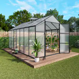 Mondawe - 8x14 FT Polycarbonate Greenhouse With Aluminum Frame and Adjustable Roof Vents - Black