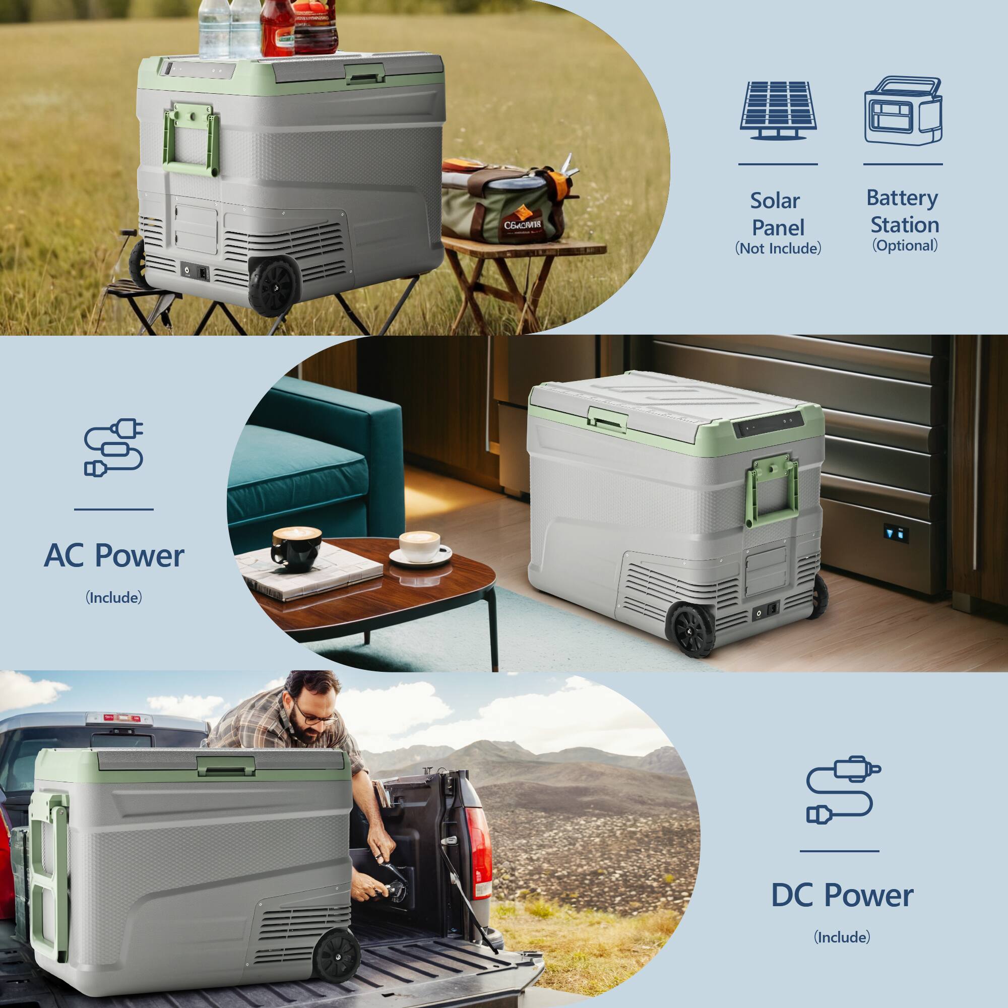 - Solar Panel (Not Included)
- Battery Station (Optional)
- AC Power (Included)
- DC Power (Included)