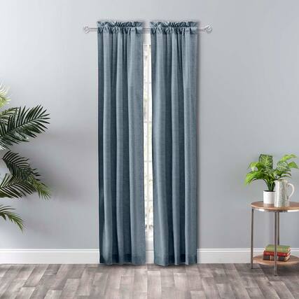 Front. Ellis Curtain - Ellis Curtain Lisa Solid Poly Cotton Duck Fabric Tailored Panel Pair with Ties 56" x 63" Dusty Blue - Dusty blue.
