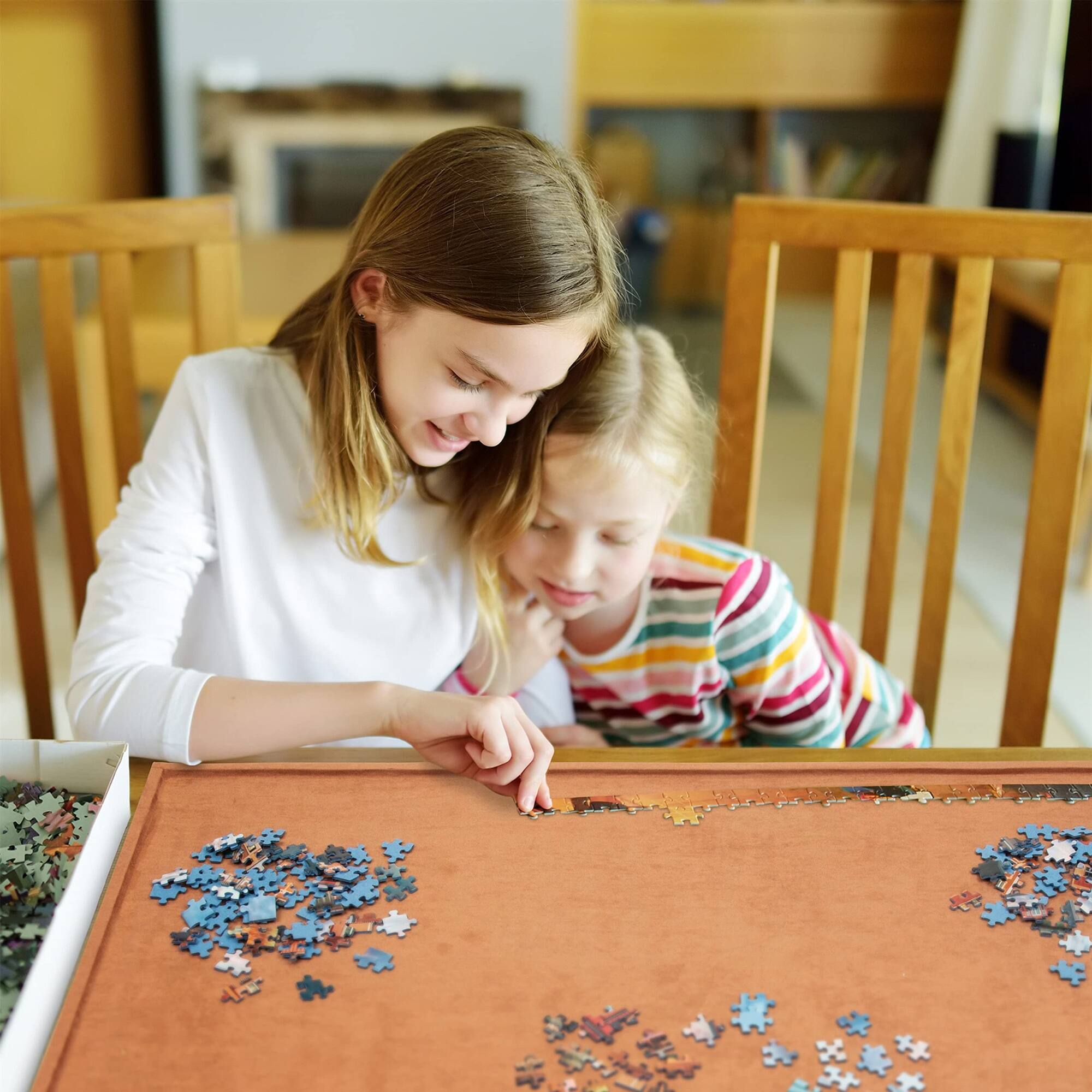Alt View 3. Jumbl - 1,000-Pieces Puzzle Board, 23 x 31", Portable Jigsaw Puzzle Table with Cover & Felt Surface - Brown.