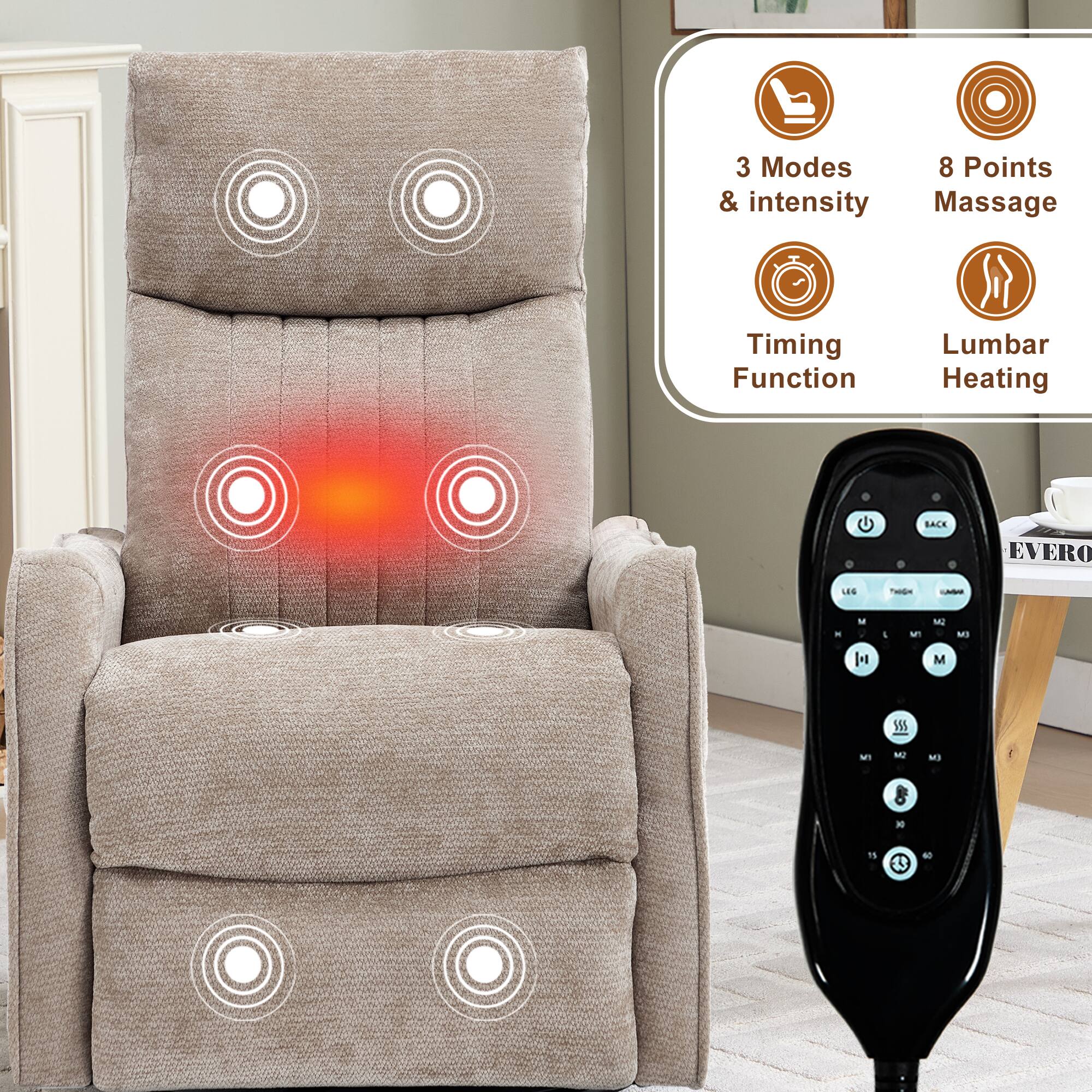 3 Modes & intensity  
8 Points Massage  
Timing Function  
Lumbar Heating
