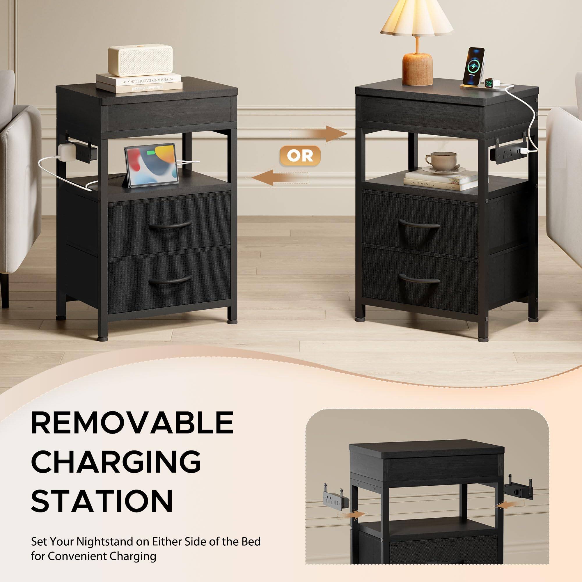 RSA VL  
- - 2 OR I  
REMOVABLE CHARGING STATION  
Set Your Nightstand on Either Side of the Bed for Convenient Charging