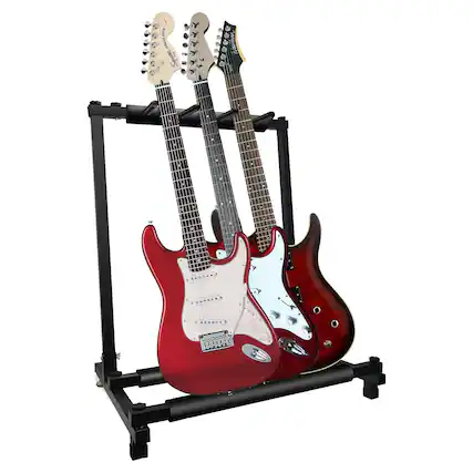 Front. 5 CORE - Multi Guitar Rack Stand Floor 3 Slot Adjustable Flying V Guitars Holder - Black.