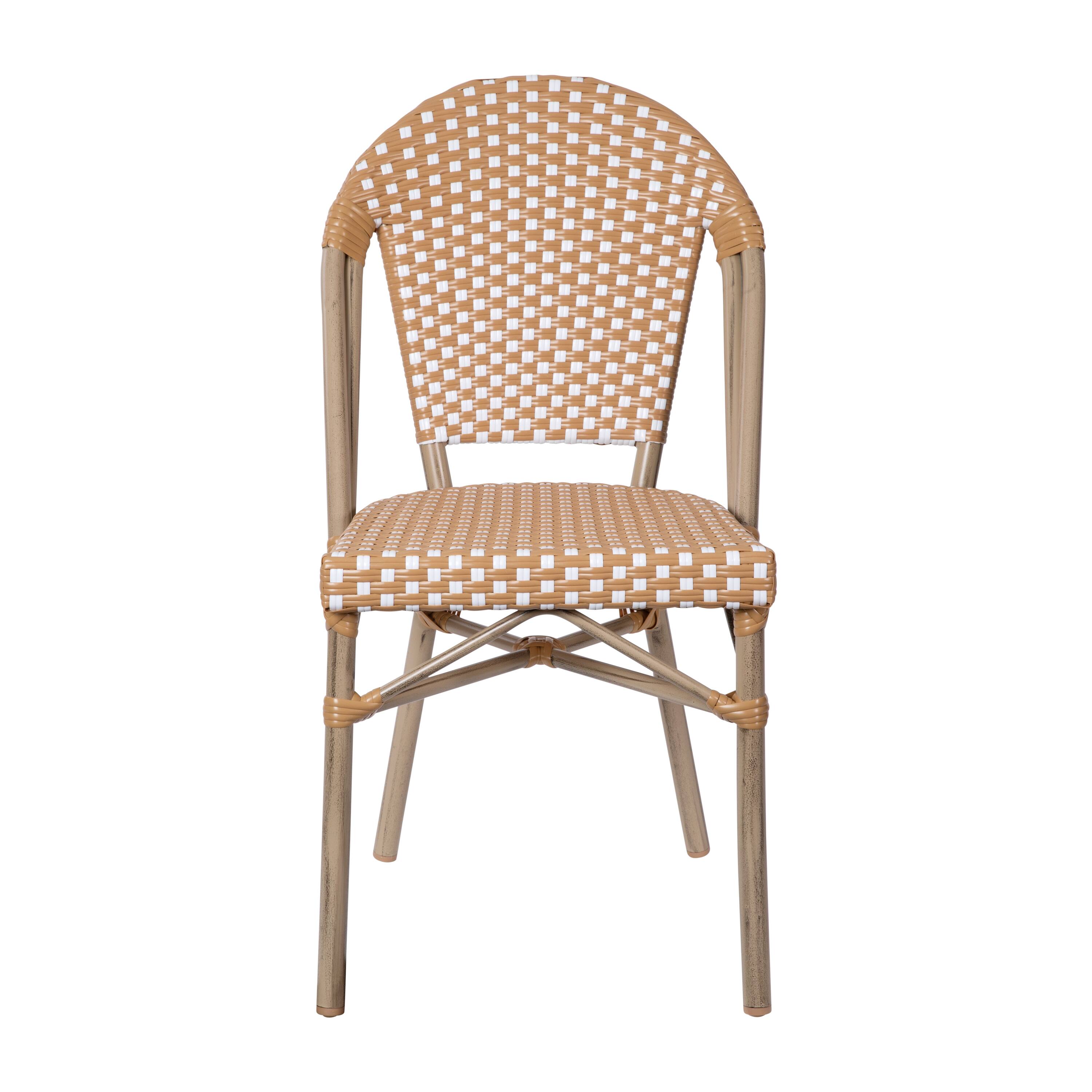 Alt View 10. Emma + Oliver - Colmar Indoor/Outdoor Stacking Bistro Chairs with Aluminum Frame - Natural & White/Light Natural Frame.
