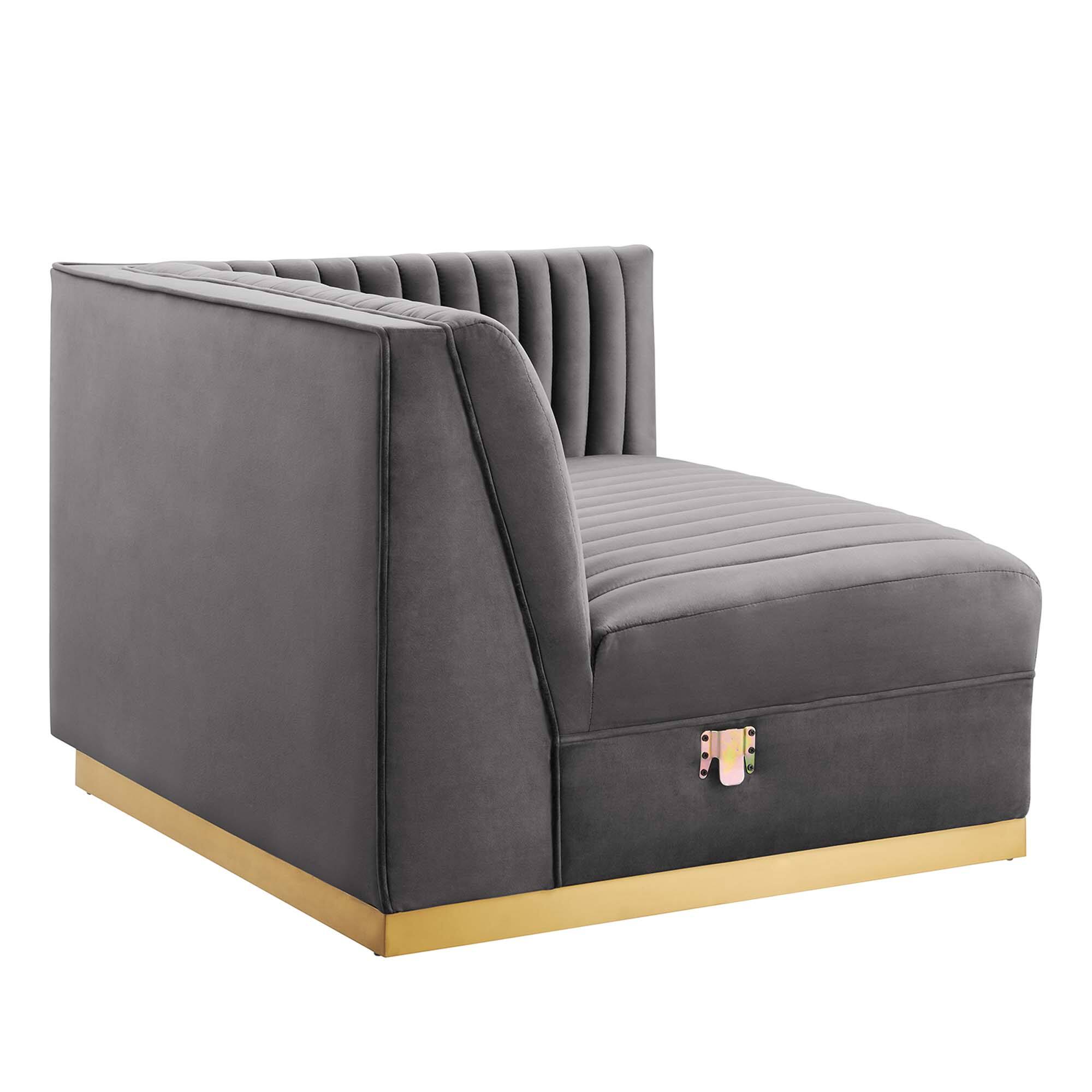 Back. Modway - Sanguine Channel Tufted Performance Velvet Modular Sectional Sofa Right-Arm Chair by Modway - Gray.