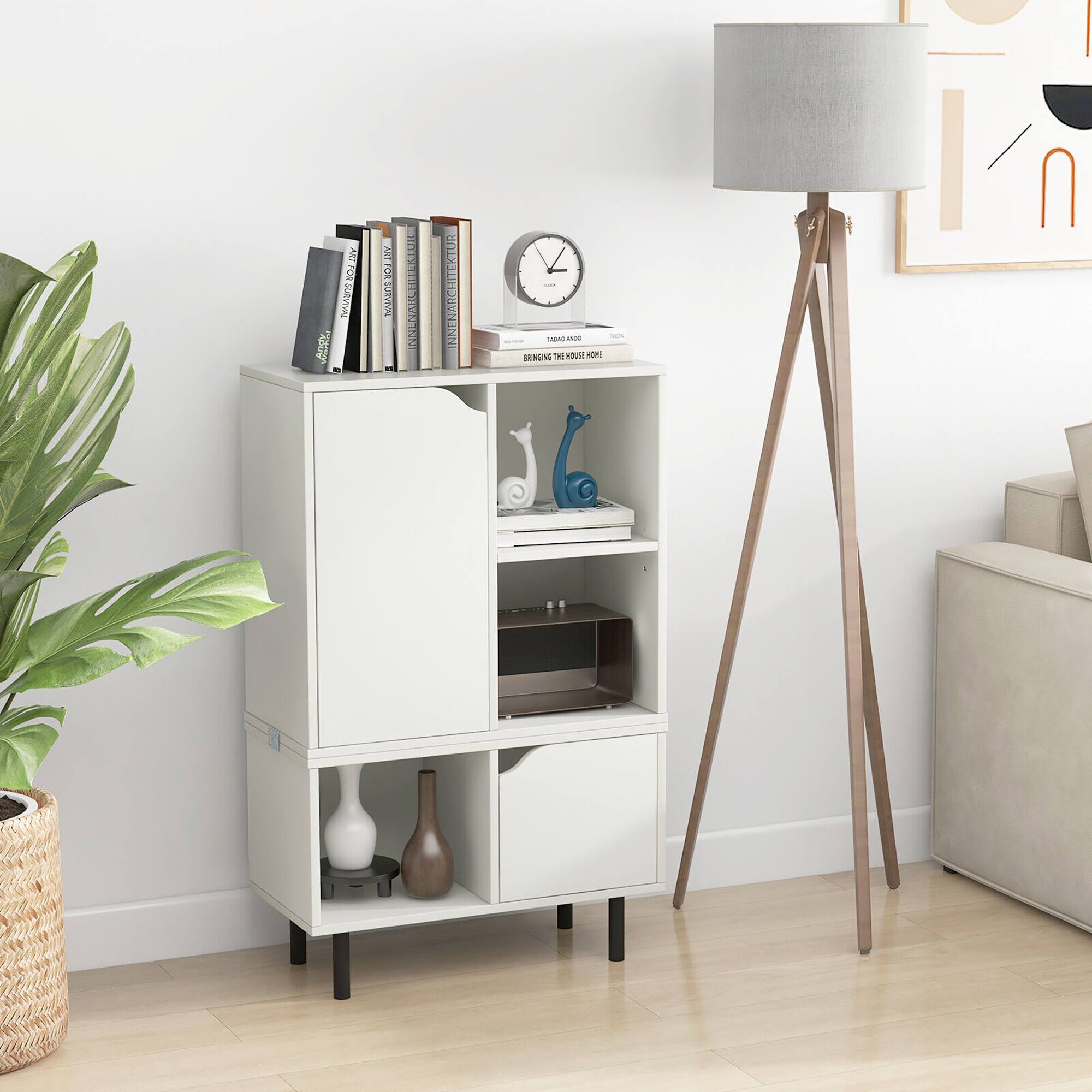 Gymax Stackable Bookcase Combination Lattice Cabinet Floor Open