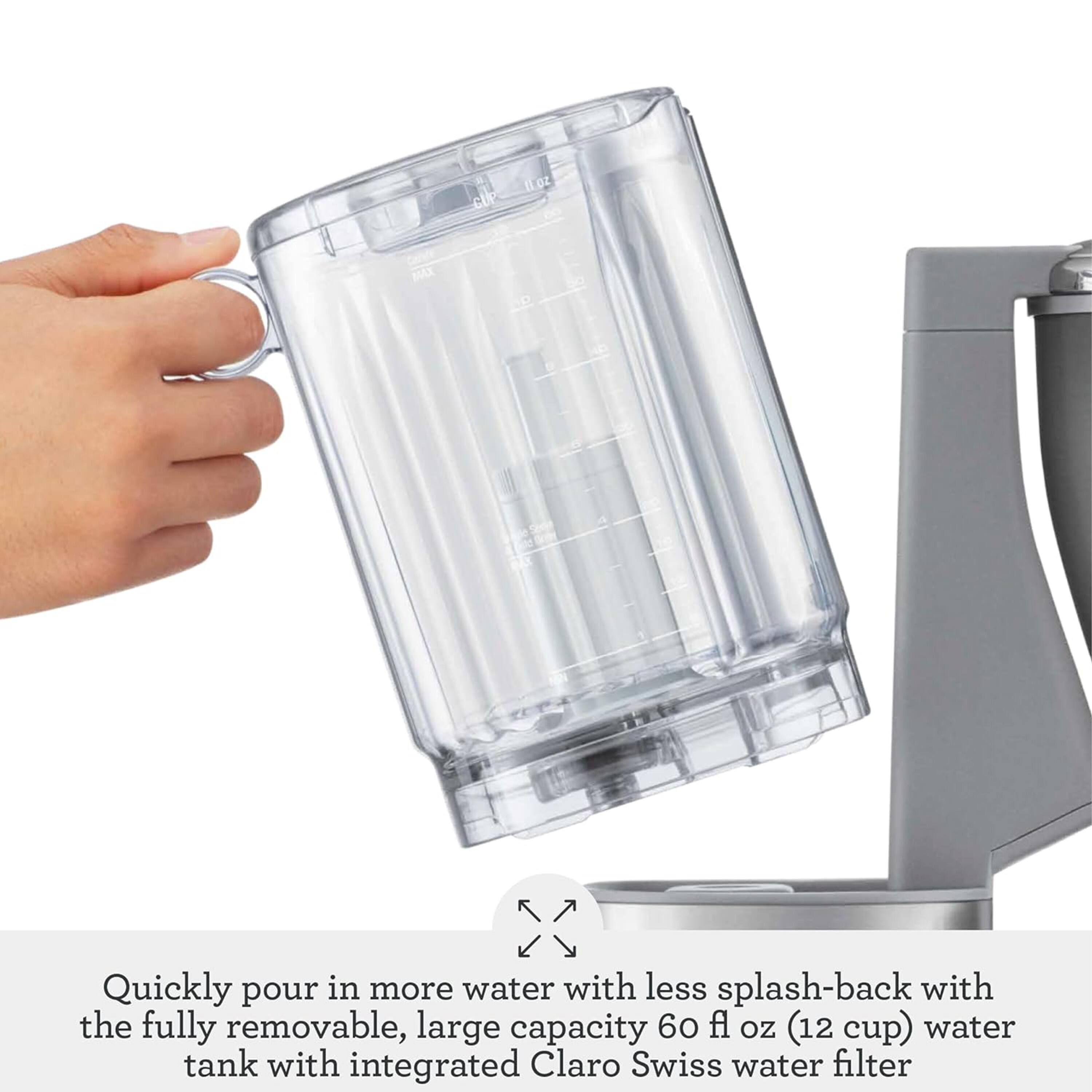 CUPP 1loz MAX

Quickly pour in more water with less splash-back with the fully removable, large capacity 60 fl oz (12 cup) water tank with integrated Claro Swiss water filter